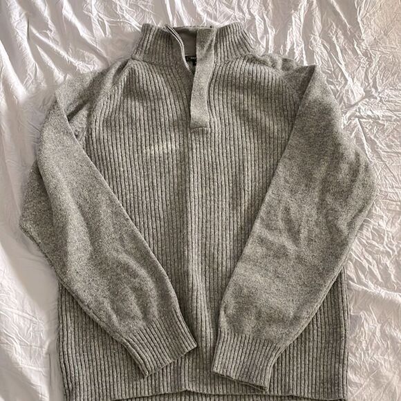 Easy Iron Men's Gray Quarter Zip Sweater Ribbed Knit Pullover Size L - Picture 1 of 6